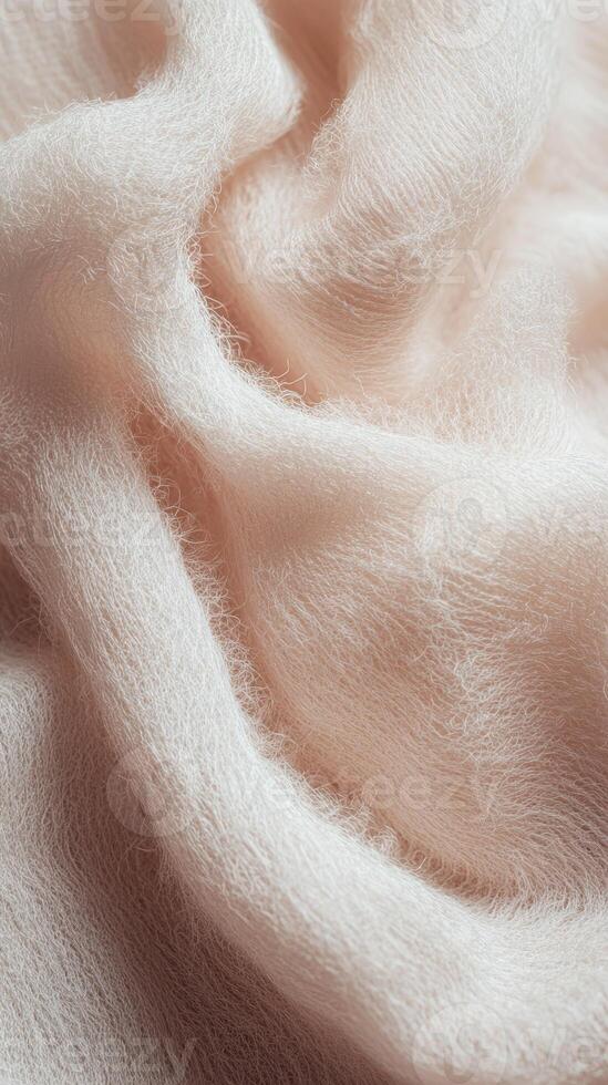 Boucle fabric texture showcases soft, inviting fibers in delicate hues perfect for cozy clothing and home decor photo