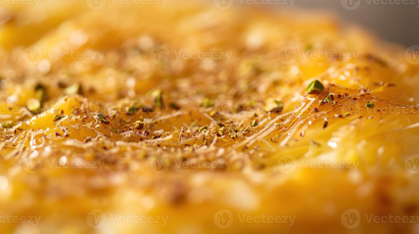 Delicate kunafa topped with nutty pistachios and sweet syrup served warm for a delightful dessert experience photo