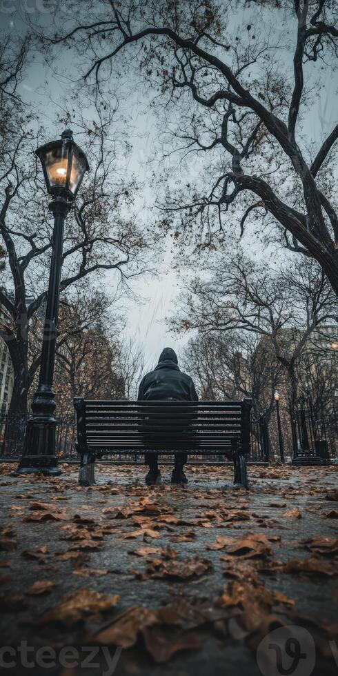 A person sitting on a bench in a park photo