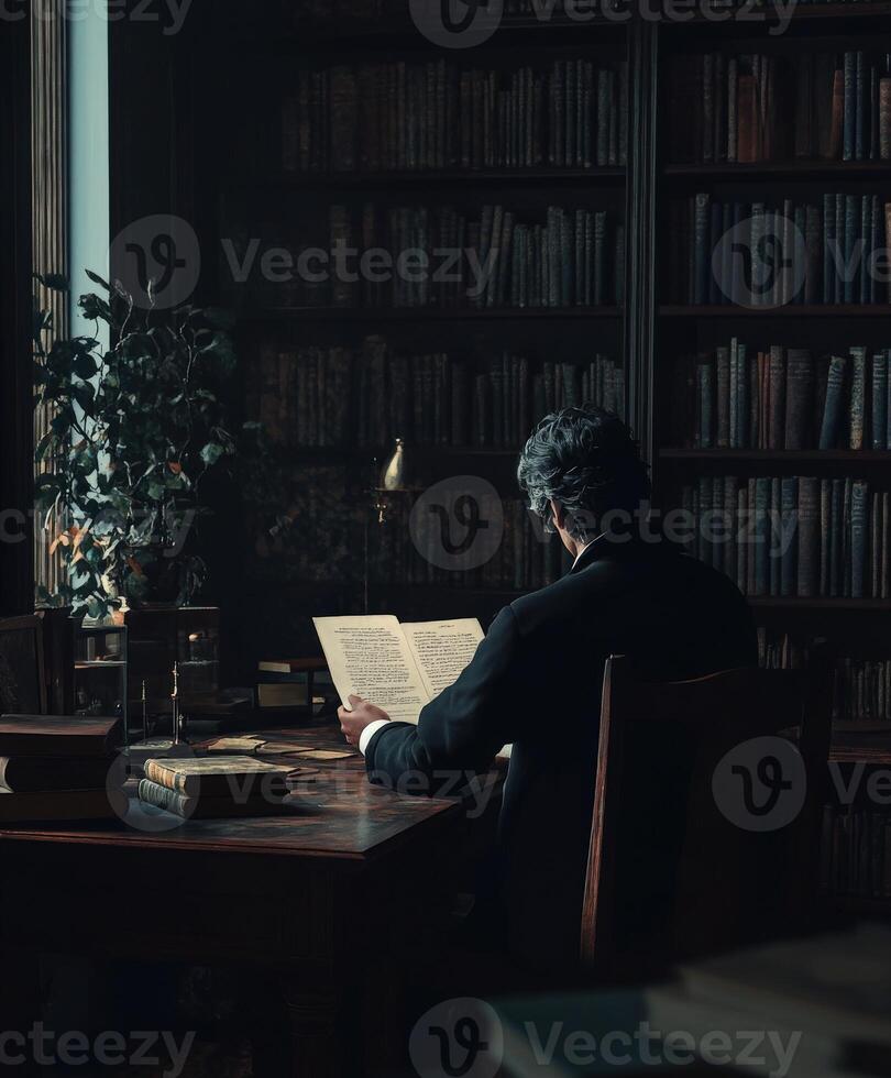 Man reading in library photo