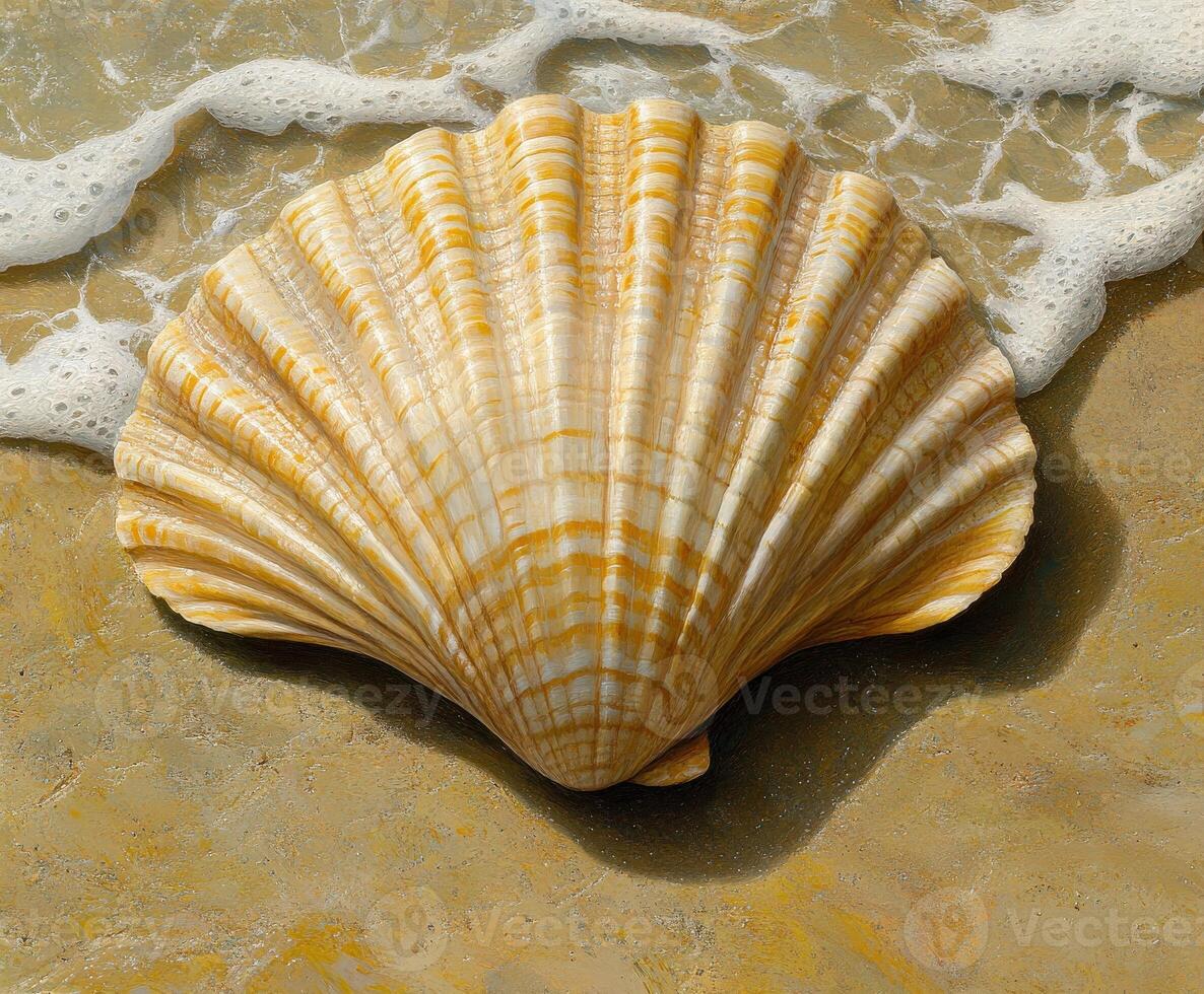 A painting of a shell on the beach photo
