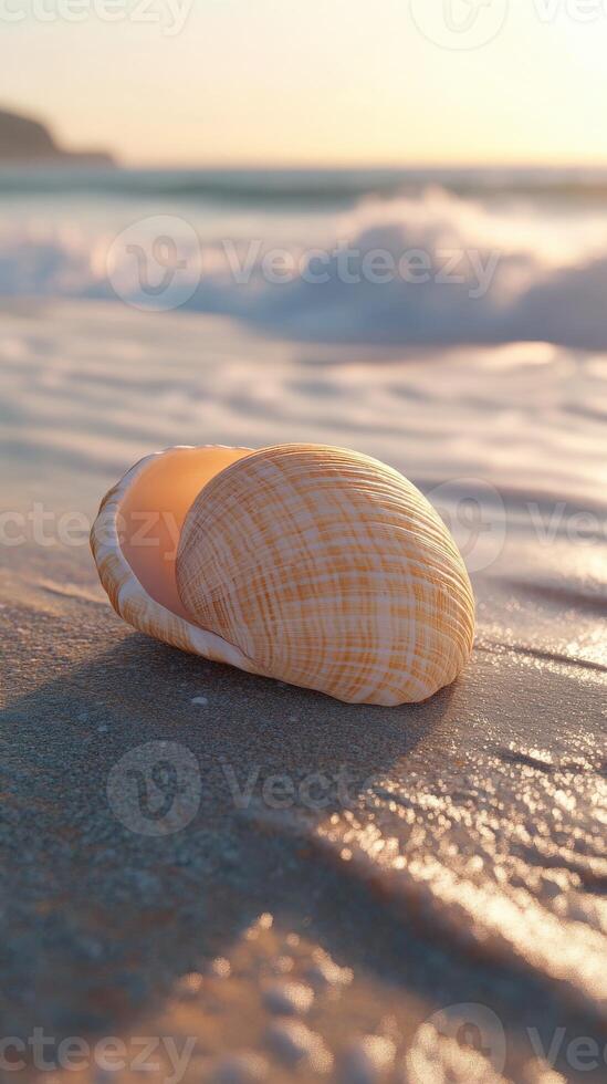 A shell on the beach at sunset photo