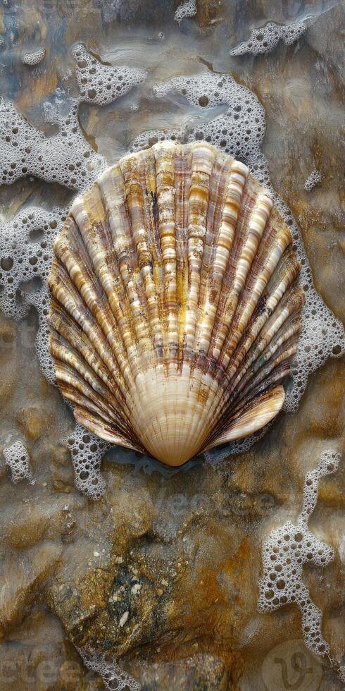 A scallop on the rocks in the ocean photo