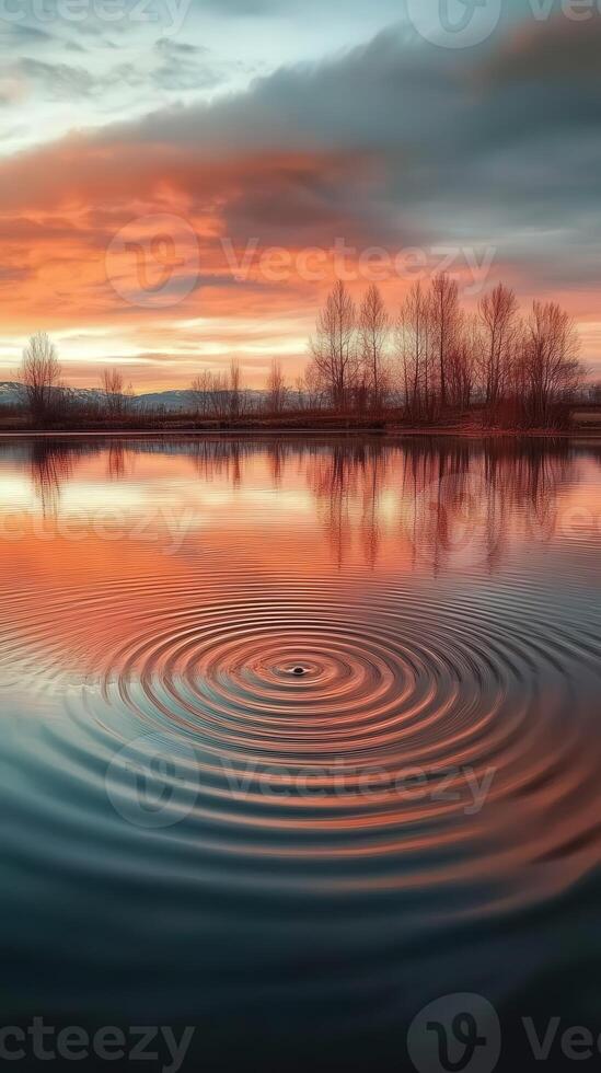 A lake with ripples and a sunset photo
