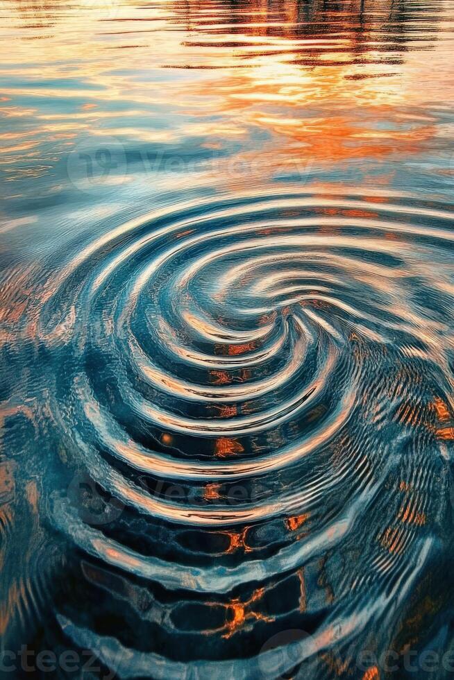 A circular ripple in the water at sunset photo