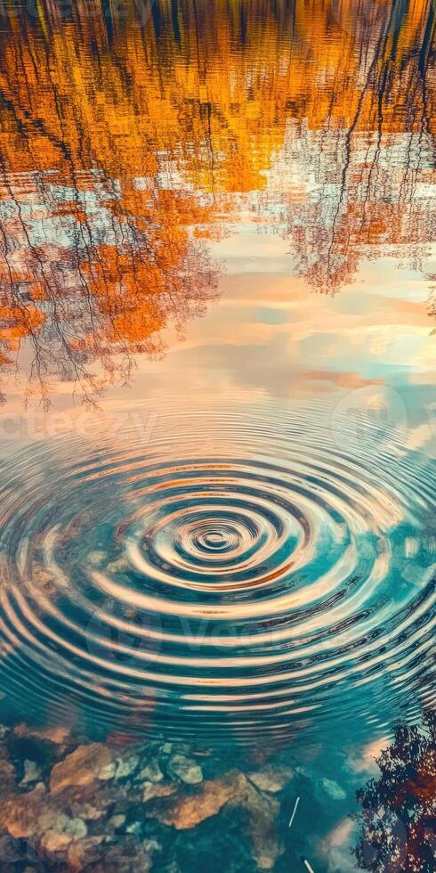 A circular ripple in the water with trees in the background photo