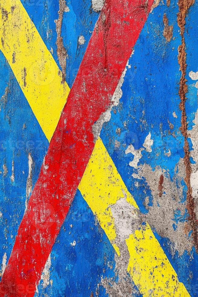 A red, yellow and blue painted wall photo