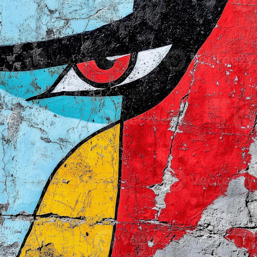 A colorful bird painted on a wall photo