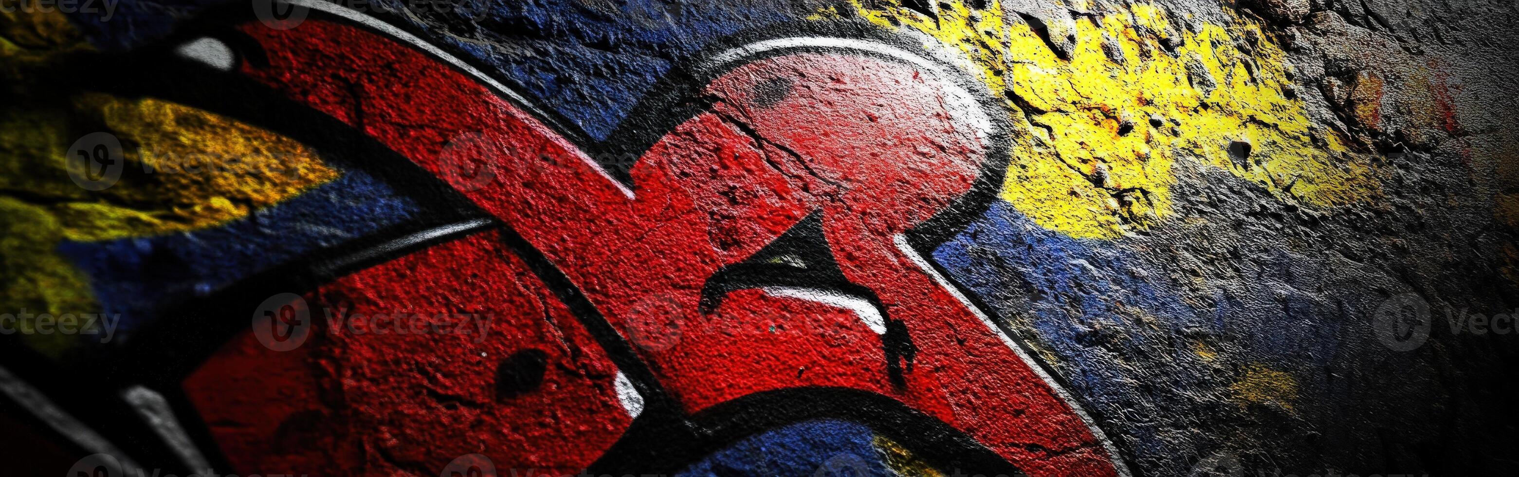 A graffiti wall with red and blue letters photo