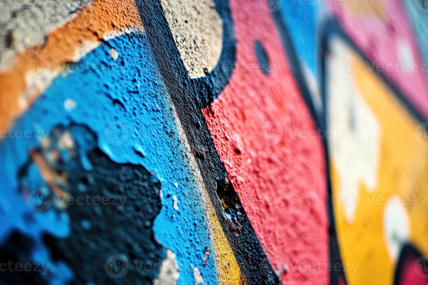 A close up of a colorful wall with graffiti photo
