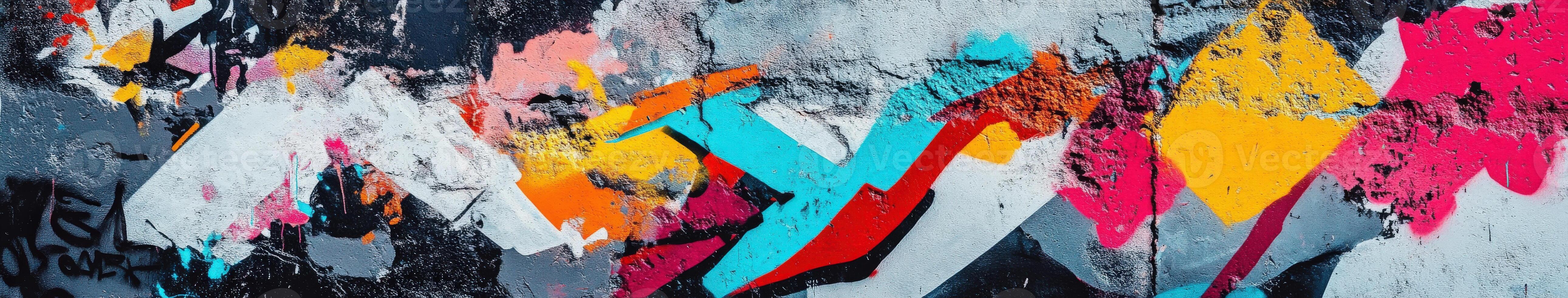 Vibrant graffiti mural in an urban setting during daylight hours photo