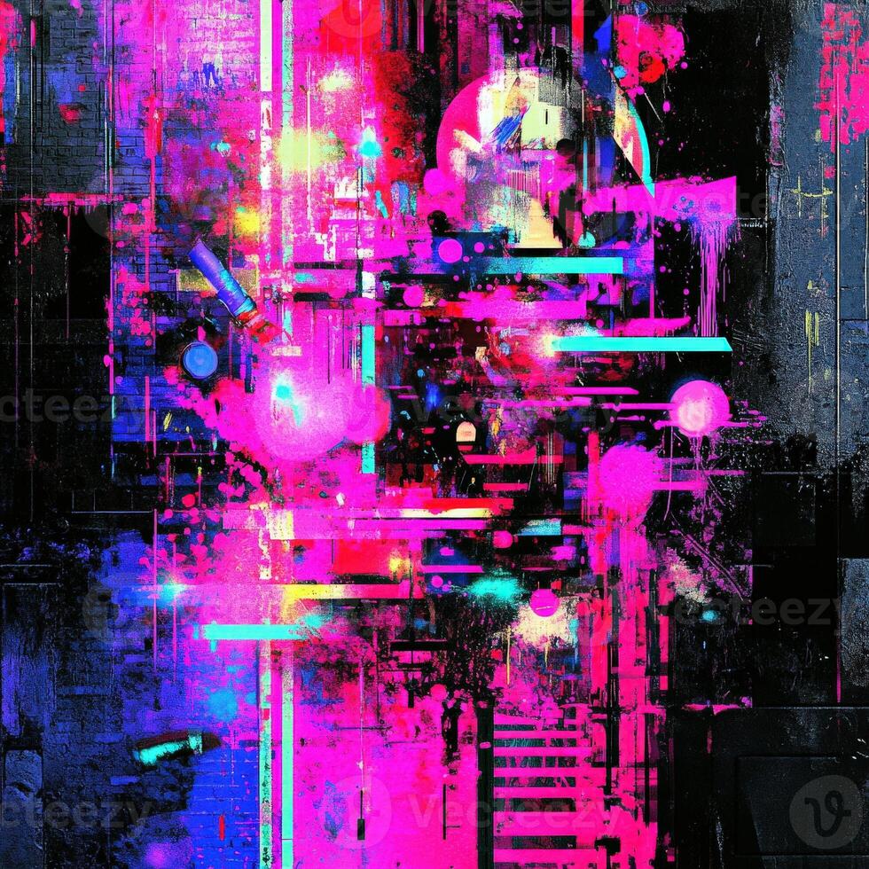 Vibrant urban graffiti art showcasing colorful patterns and shapes photo