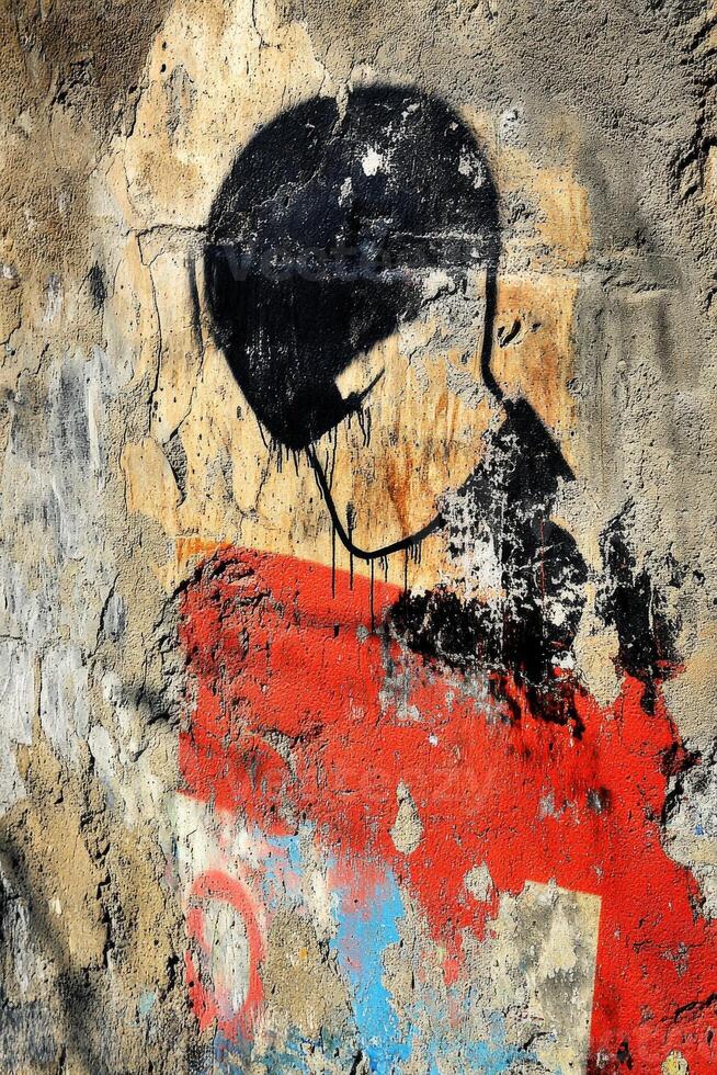 Unique graffiti art displaying a striking face silhouette on a wall photo