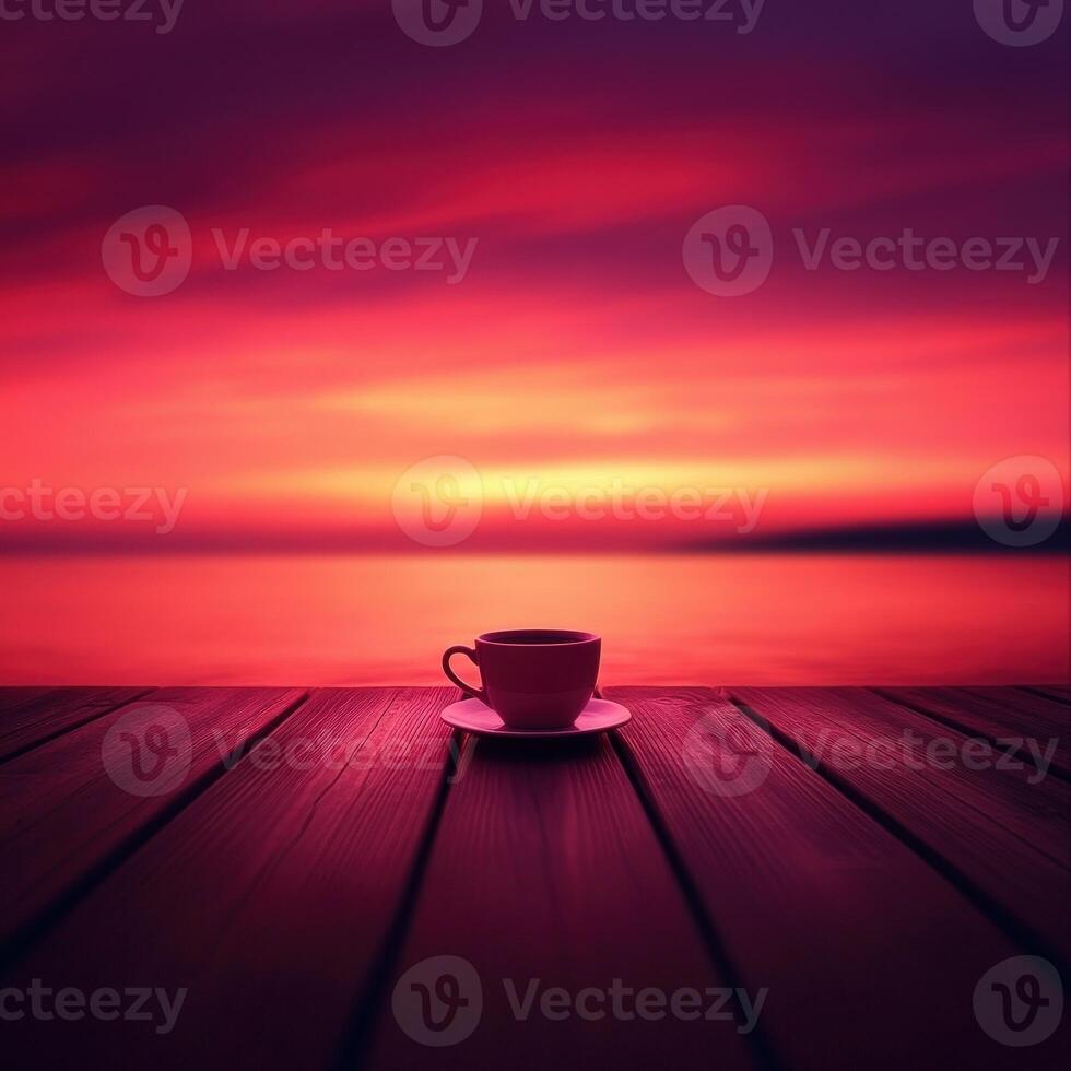 Enjoying coffee at sunset by the water photo