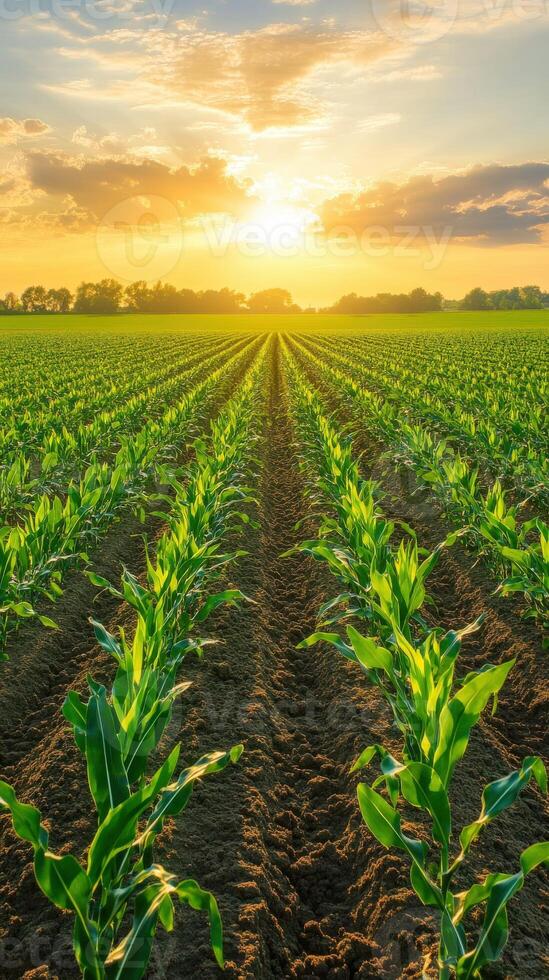 Cornfield at sunrise in summer photo