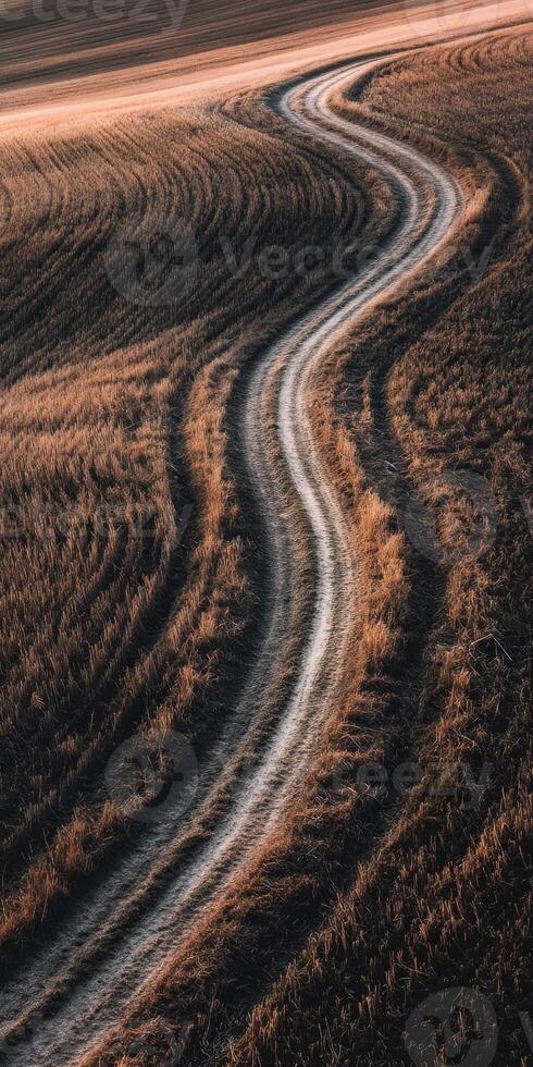 A long road in the middle of a field photo