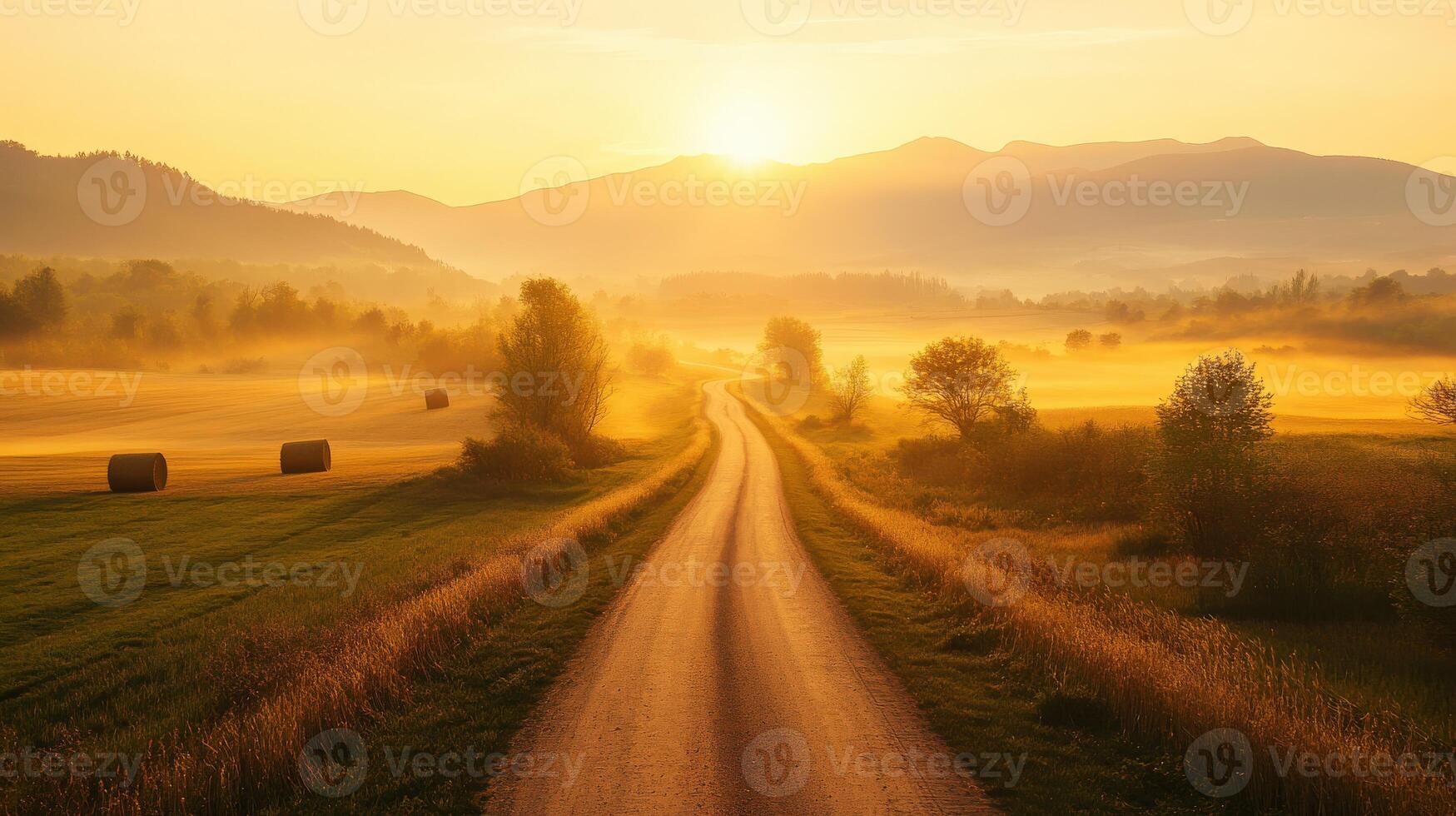 Sunrise over rural landscape photo