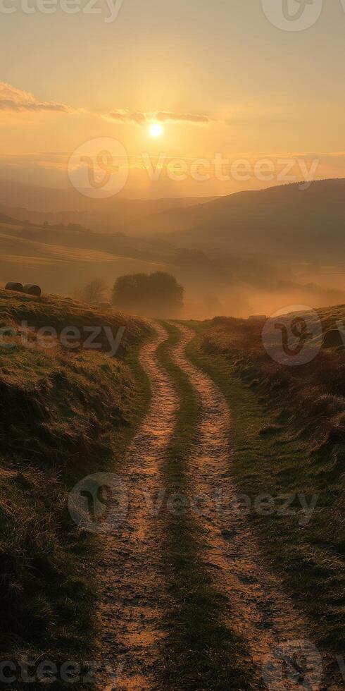 Winding path at golden hour photo