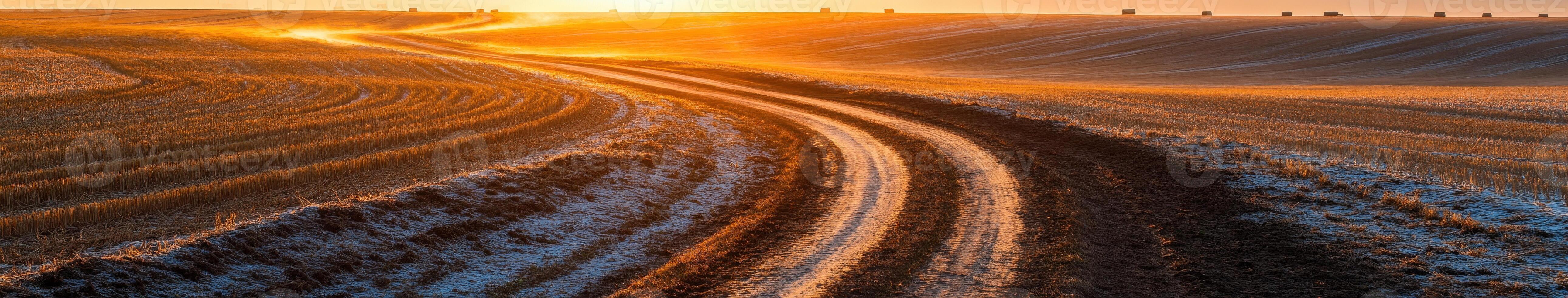 Winding road at sunset glow photo