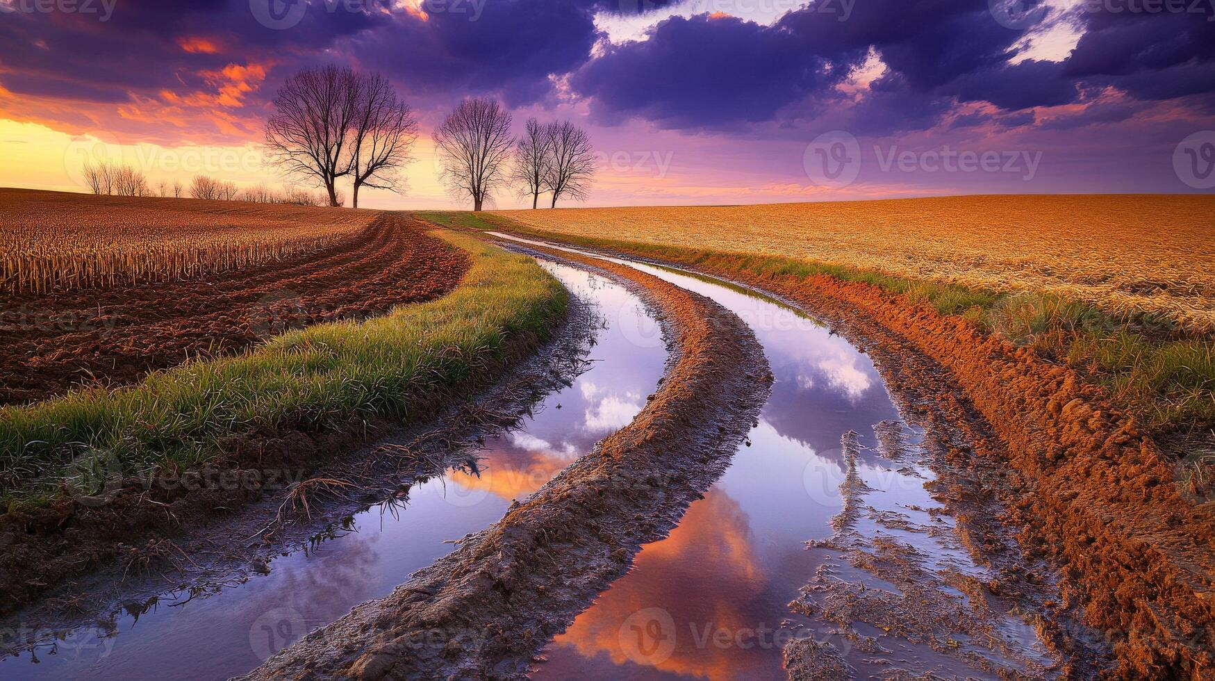 Tranquil evening landscape view photo