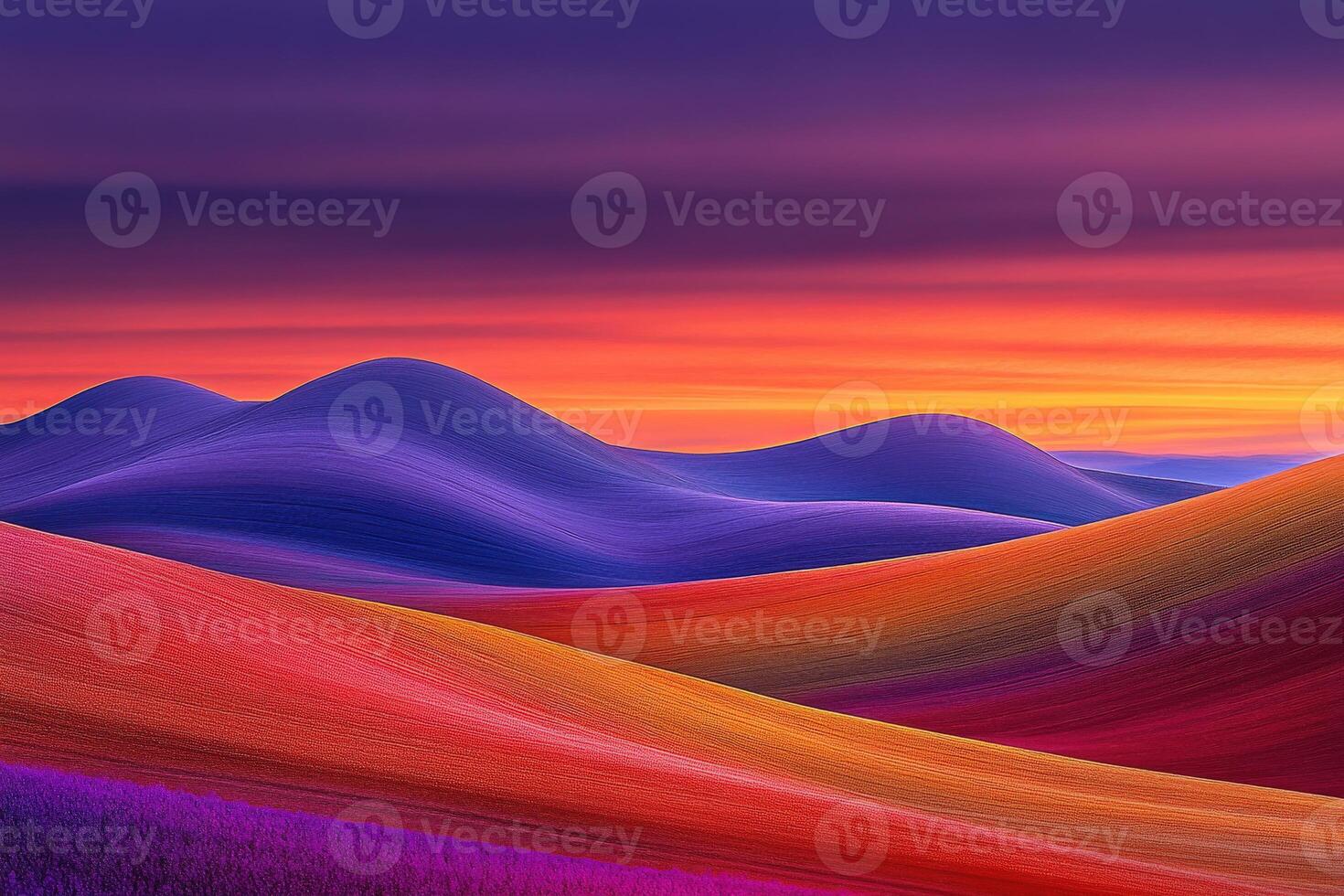 Vibrant hills at sunset glow photo