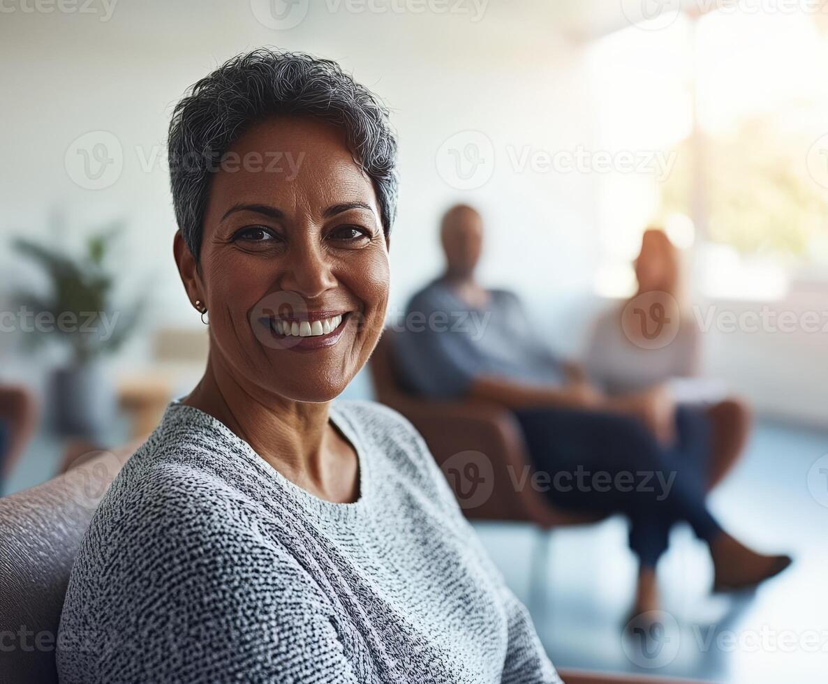Group therapy session led by psychologist photo