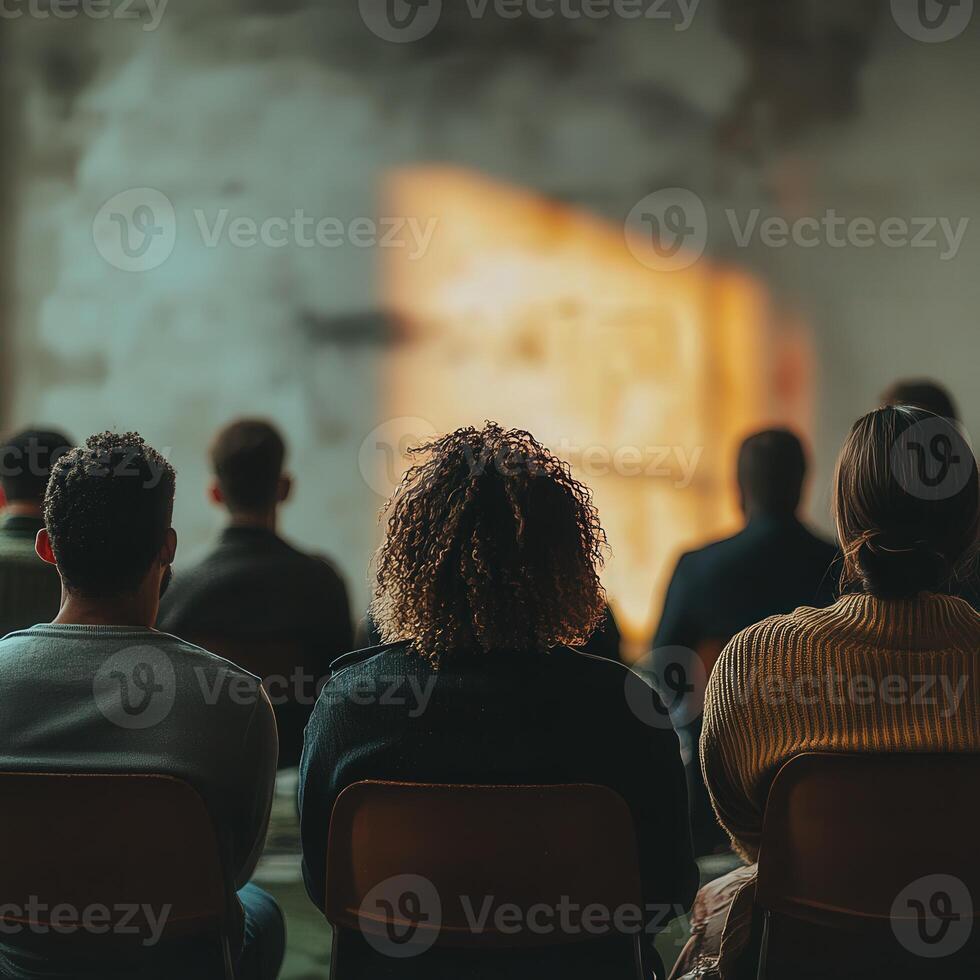 Group therapy session led by psychologist in a cozy setting photo