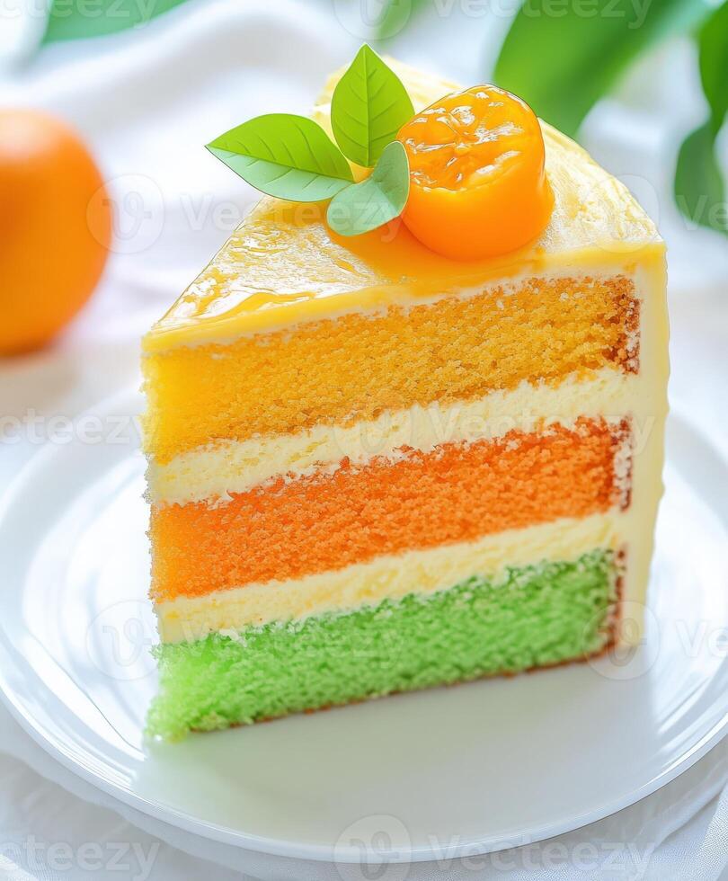 Vibrant bento cake slice with colorful layers photo
