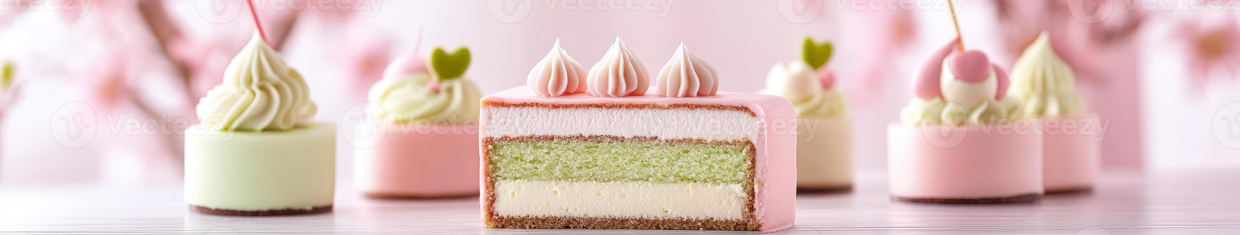 Bento cake with pastel layers and decorative treats photo