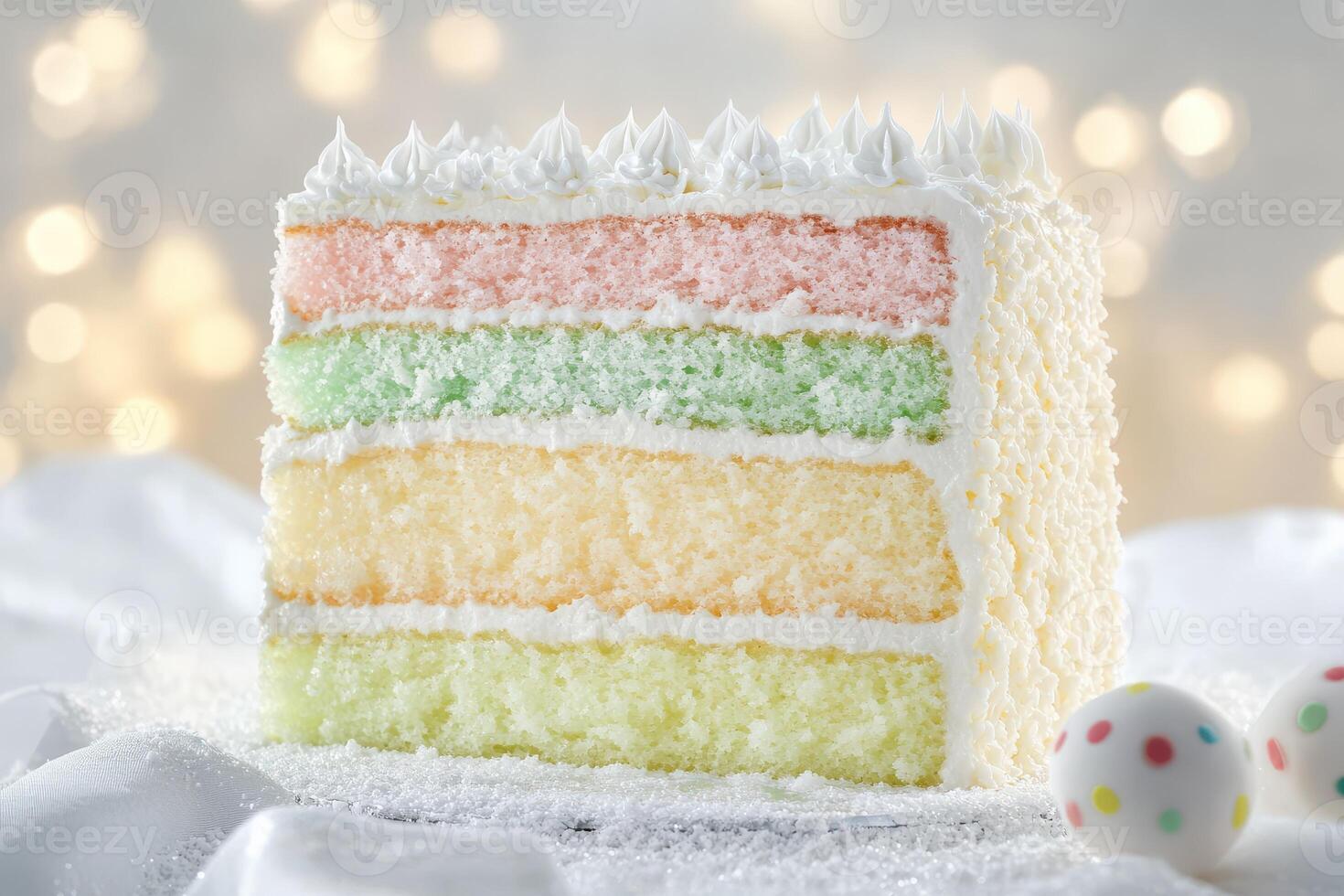 Delicious bento cake with pastel layers displayed beautifully photo