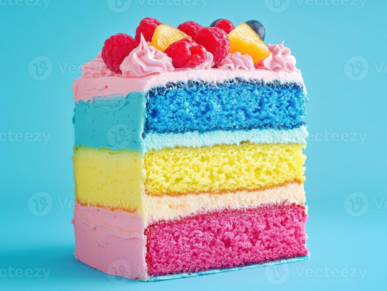 Colorful bento cake with fruit toppings and layers photo