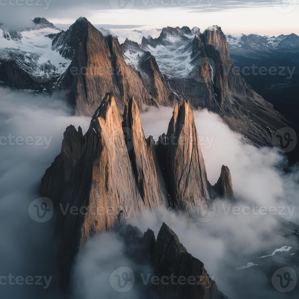 Stunning mountain peaks at dusk photo