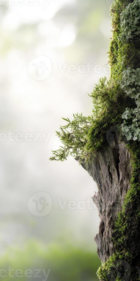 A tree stump with moss growing on it photo