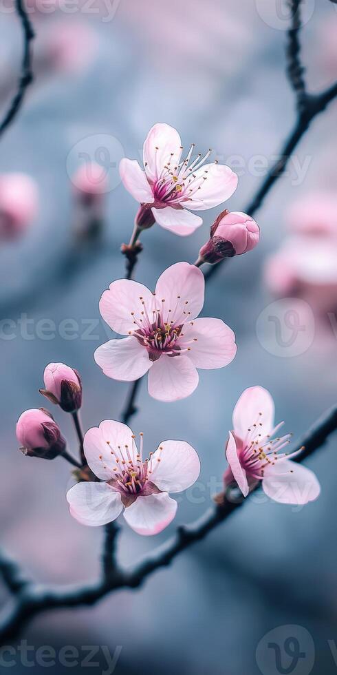 Blooming cherry blossoms in spring photo