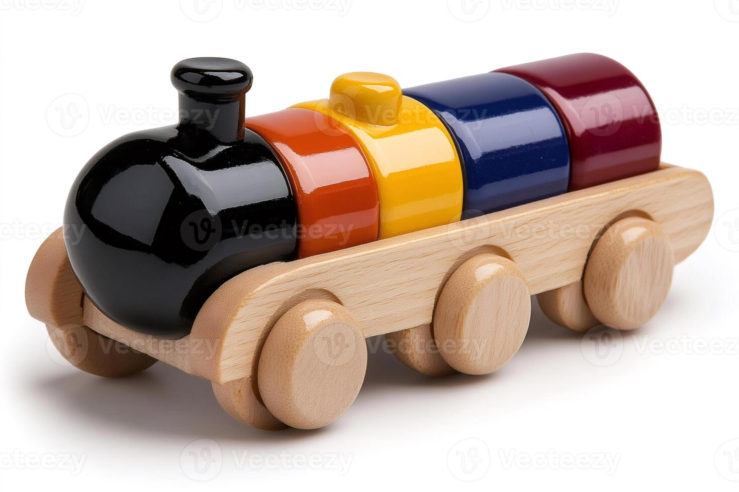Colorful wooden toy train waiting for playing children. photo