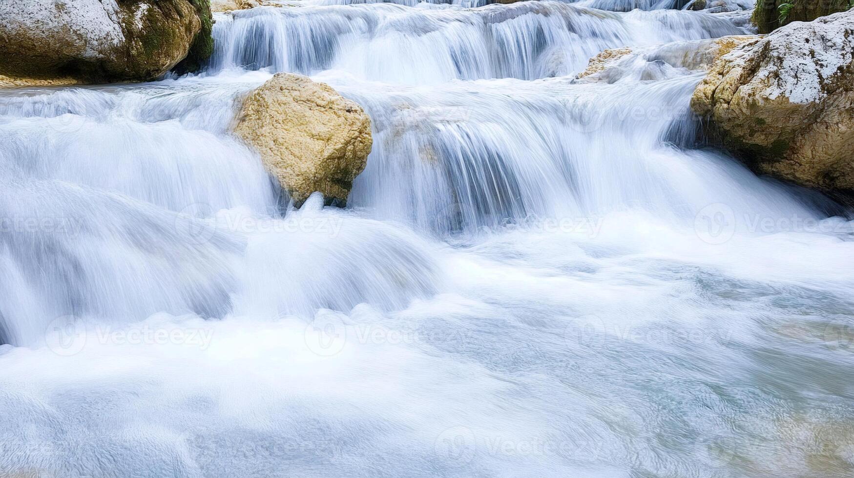 Pure mountain river cascading over rocks in long exposure photo