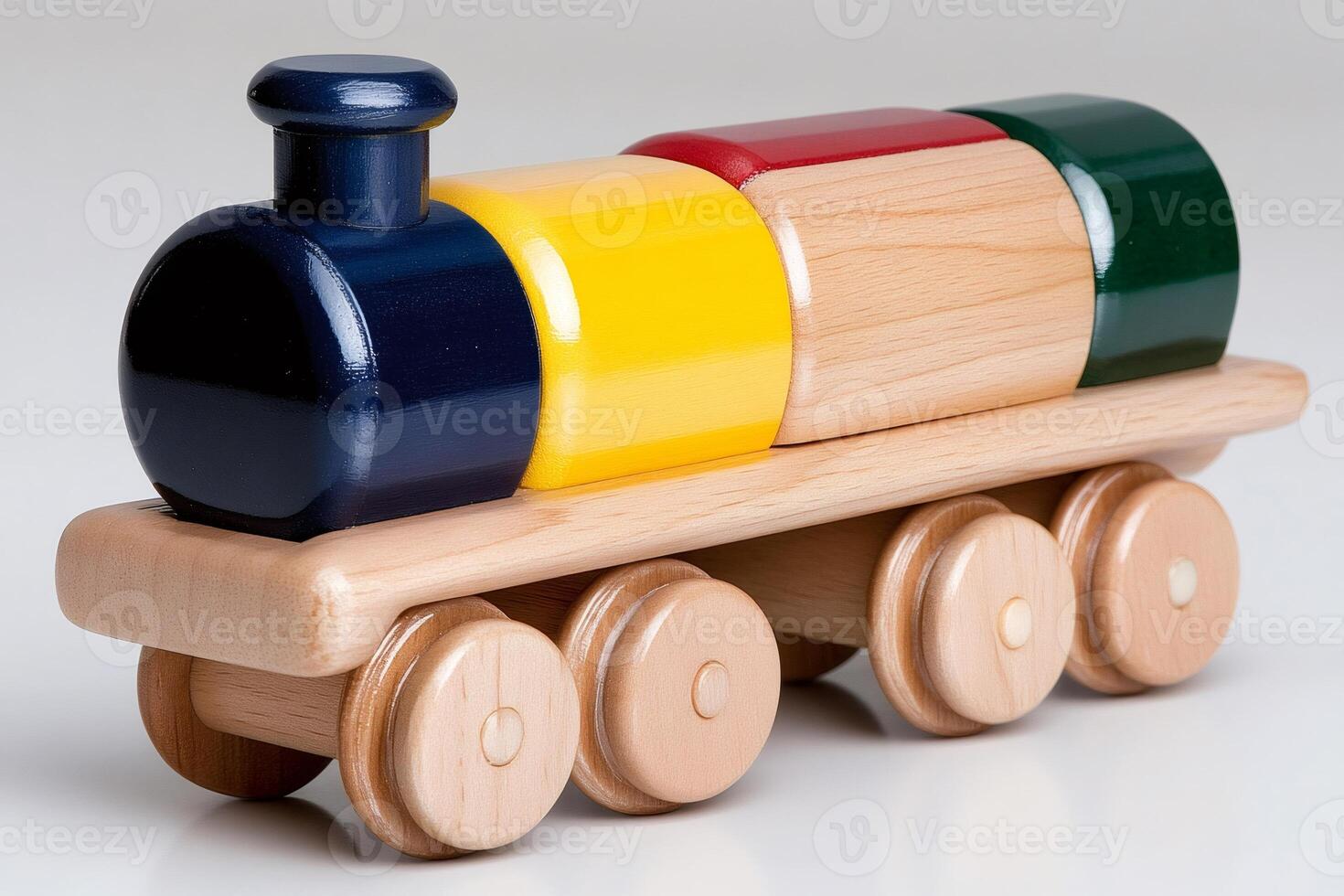 Colorful wooden toy train waiting photo