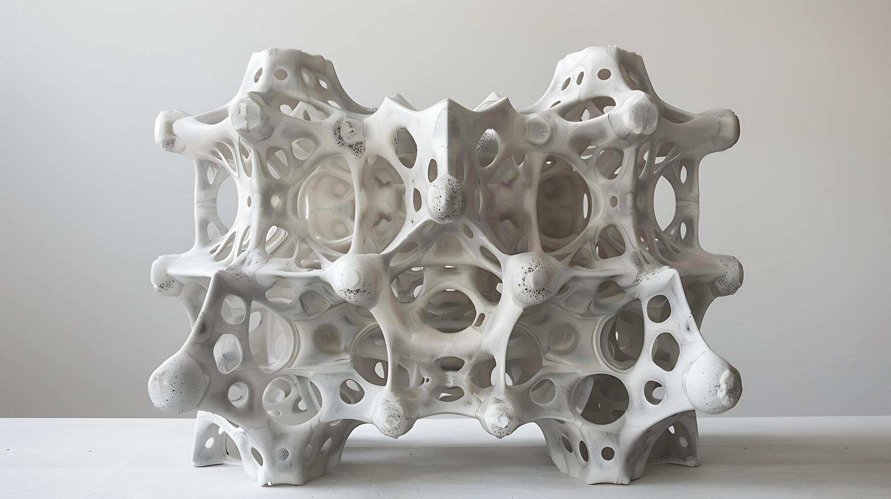 Intricate White Structure with Organic Shapes and Hollow Patterns on Neutral Background photo