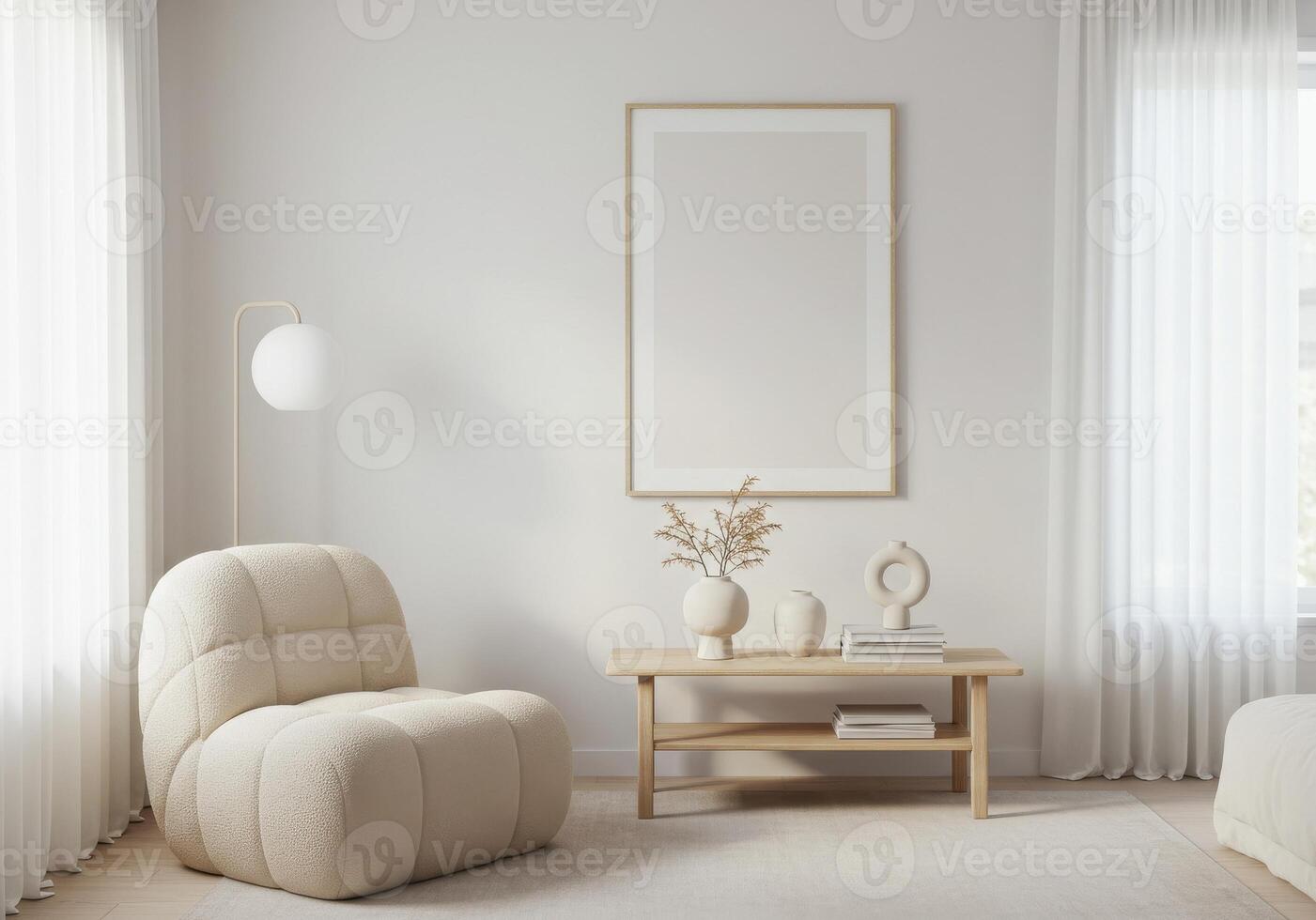 Wall poster showcase, stylish interior frame preview. Elegant home backdrop with modern design. photo