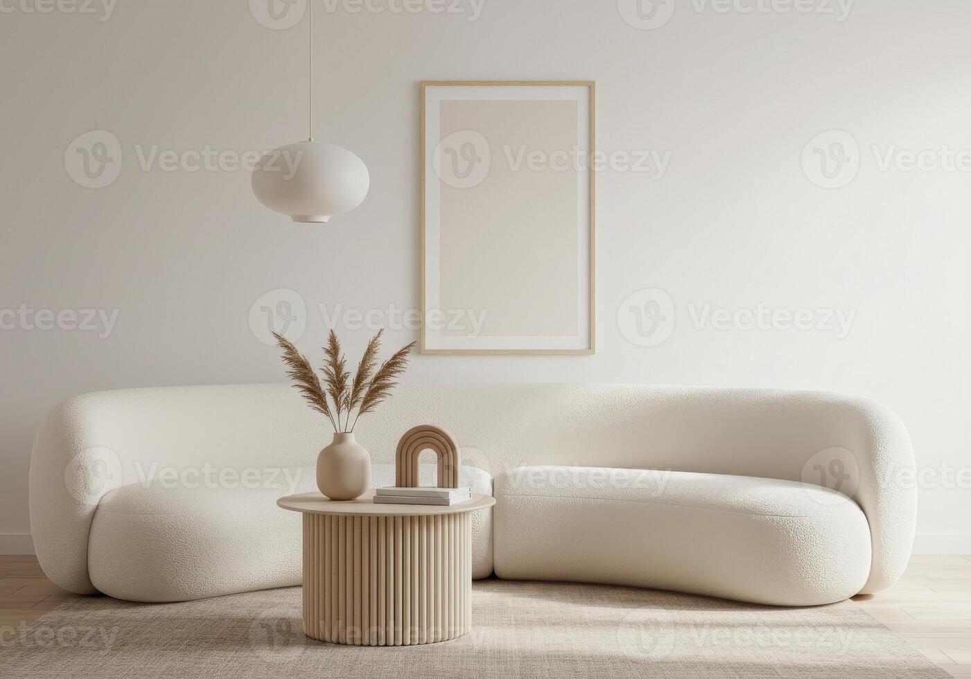 Home frame design, cozy living area poster preview. Elegant house backdrop in contemporary style. Artistic interior visualization. 3D scene. photo