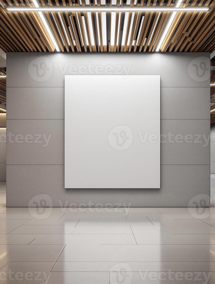 An empty room with a white poster on the wall photo
