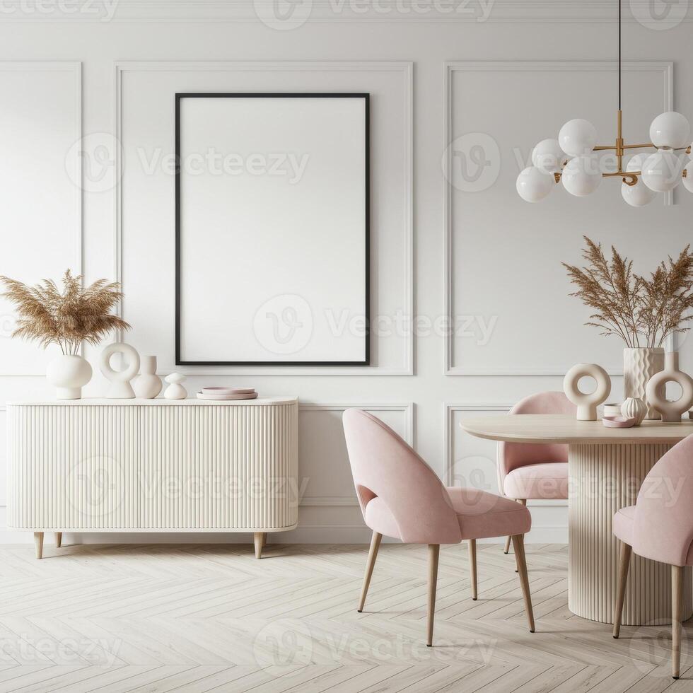 Home decor display, stylish wall frame sample. Cozy interior background with elegant poster styling. photo