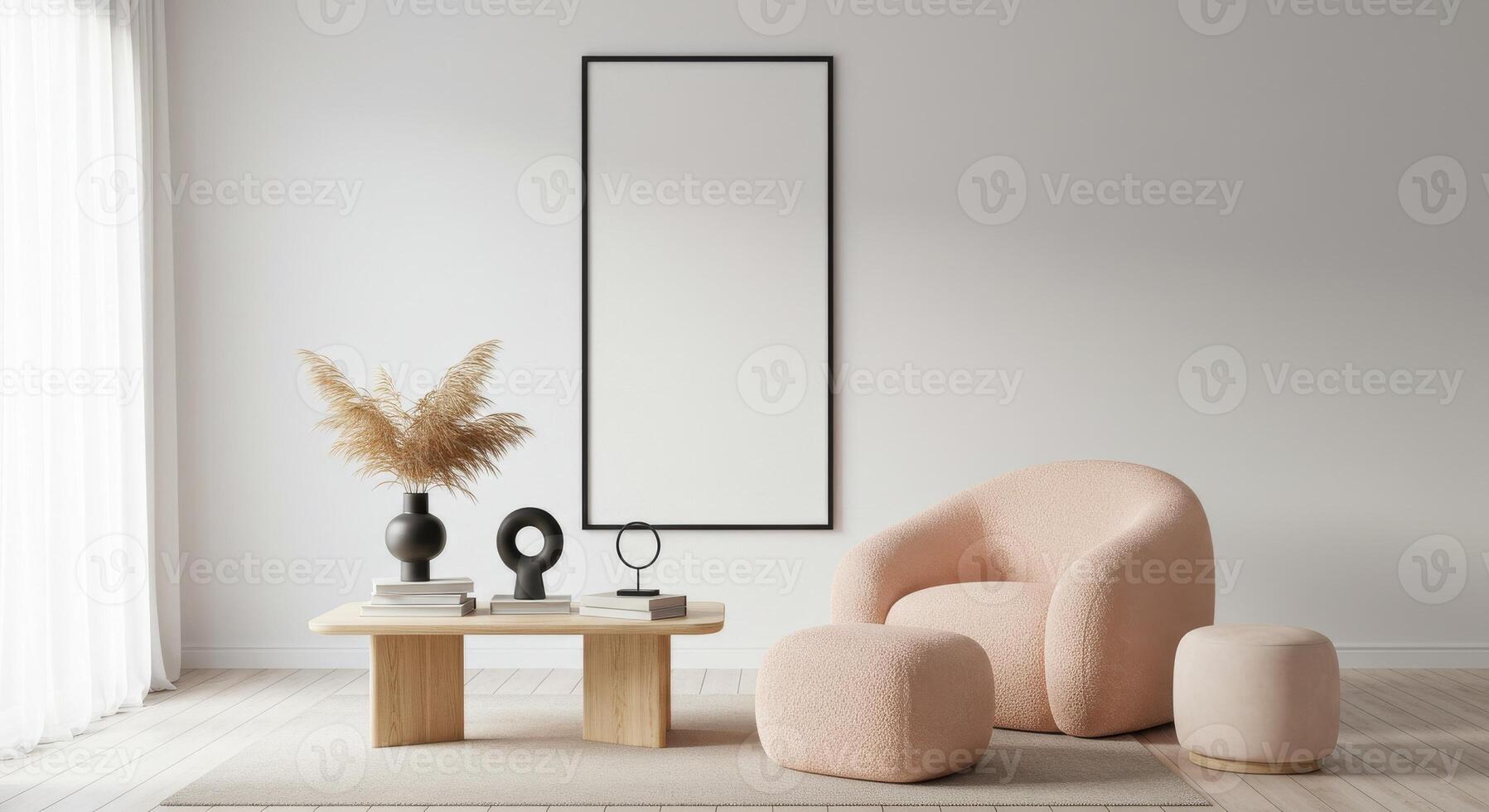 Stylish house decor, elegant frame setup. Contemporary wall display with trendy background. Modern living space presentation. 3D rendered. photo