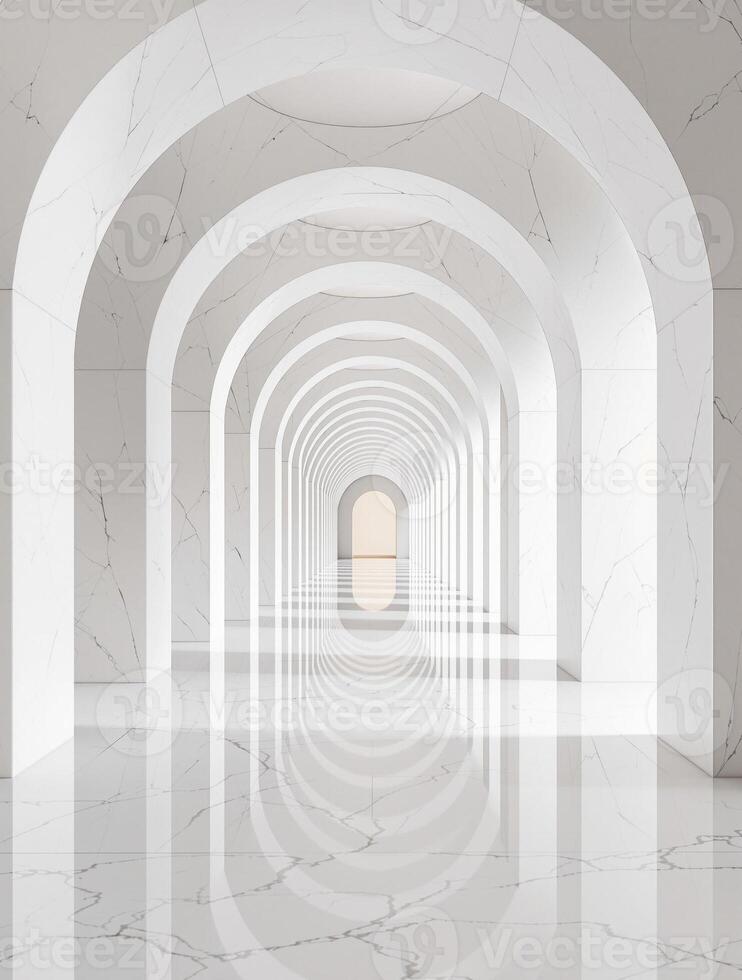 White marble archway with a reflection in the water photo