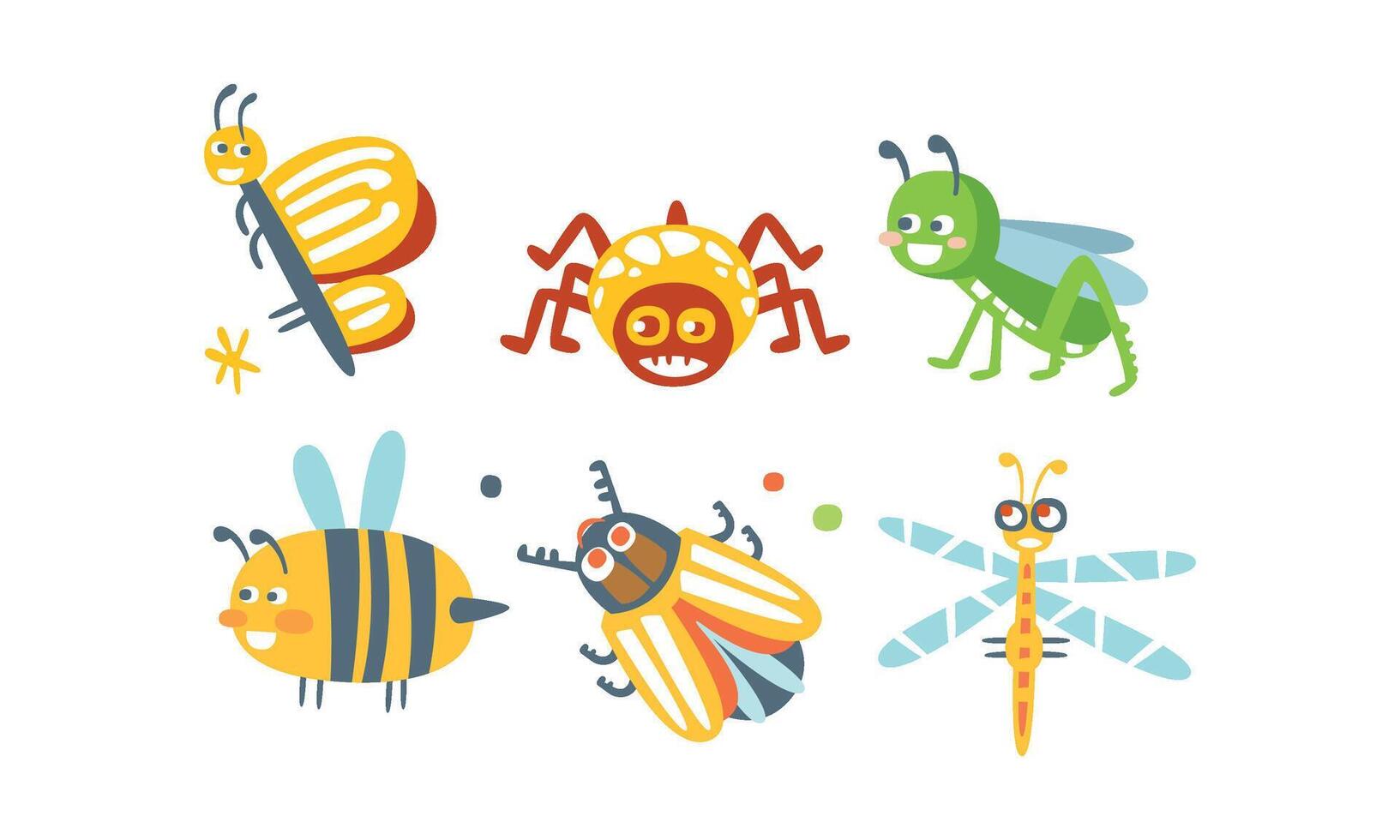 Bugs Set. Funny Cartoon Insects Collection vector