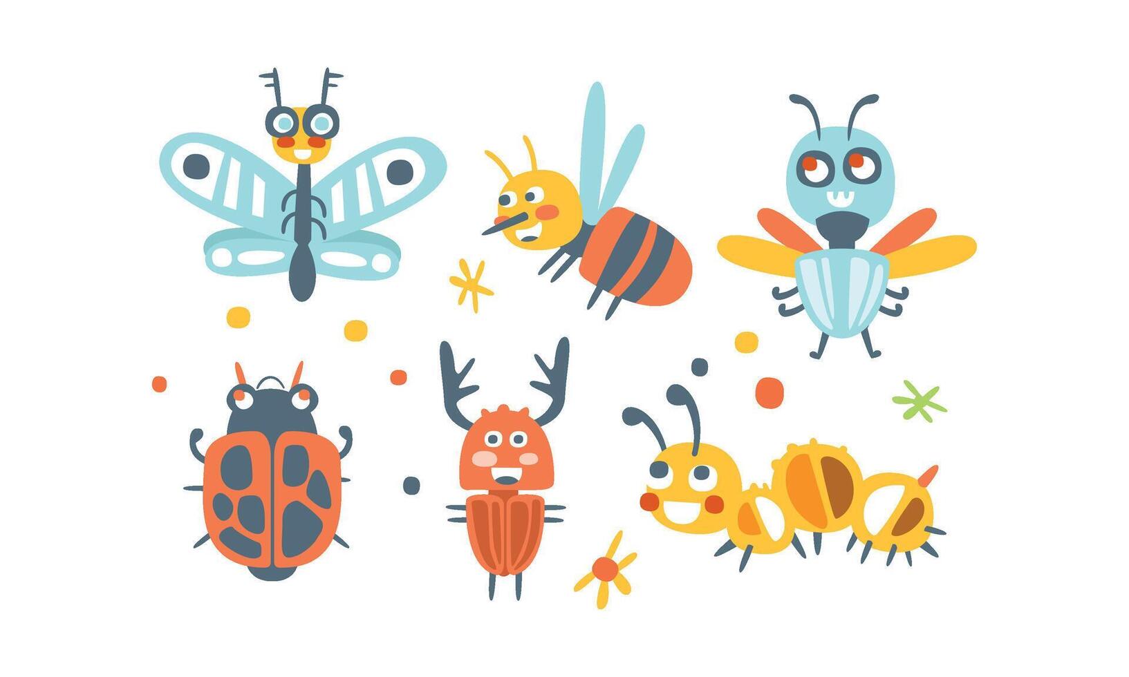 Bugs Set. Funny Cartoon Insects Collection vector