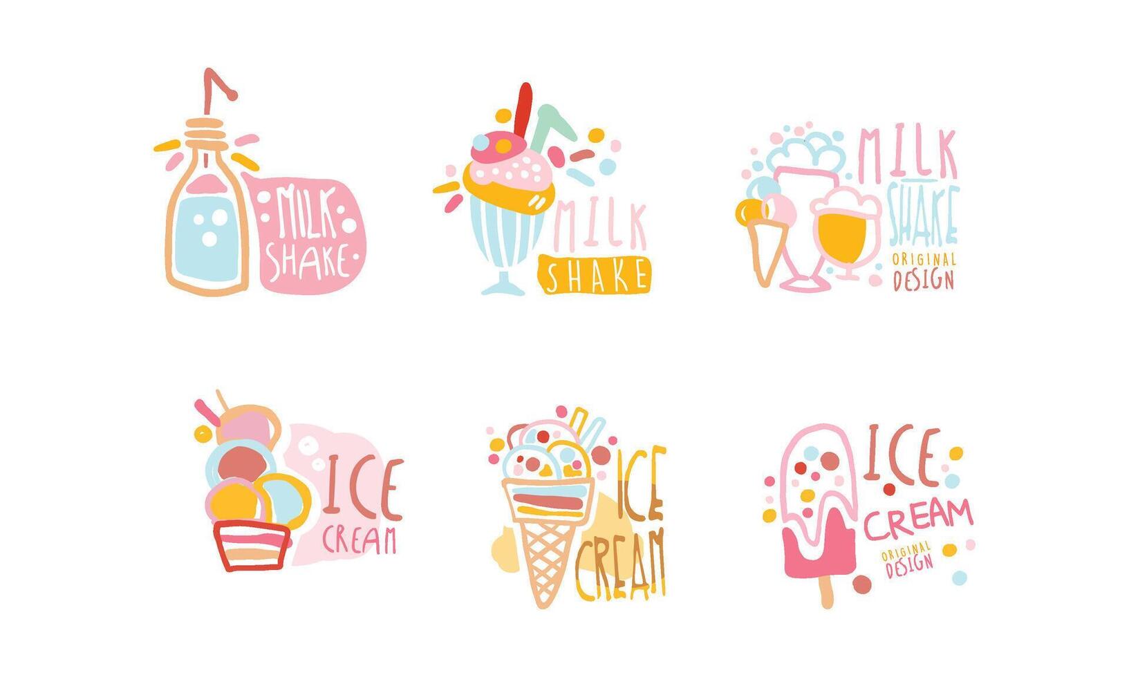 Milkshake and Ice-Cream Labels Original Design Set vector