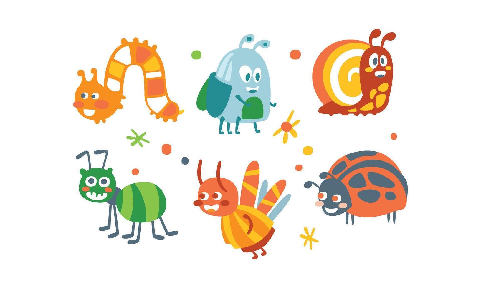 Bugs Set. Funny Cartoon Insects Collection vector