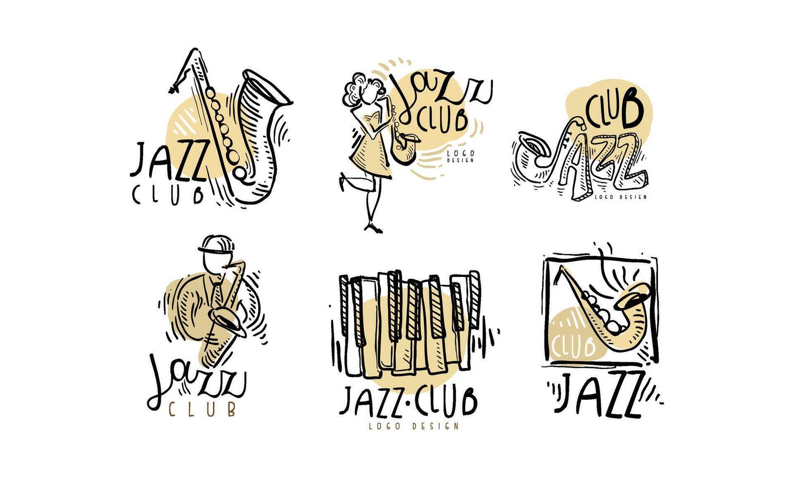 Hand Drawn Labels or Logos Set for Jazz Festival or Live Concert vector