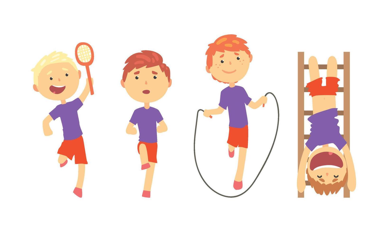 Children Doing Sport Activities Illustrations Set vector